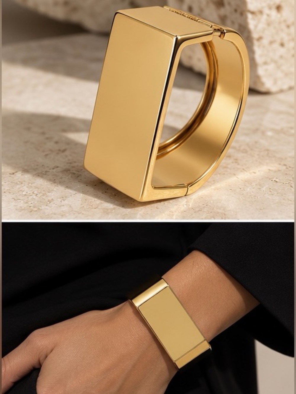 Sculptural Geometric Gold Cuff Bracelet | Modern Minimalist Luxury Jewelry